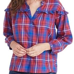 Madewell Plaid Ruffle-Neck Top in Colewell Plaid
